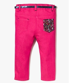pantalon slim avec broderies et ceinture amovible rose pantalons7178401_2