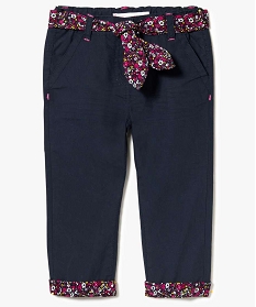 pantalon en toile avec revers et ceinture a motifs fleuris bleu pantalons7178601_1