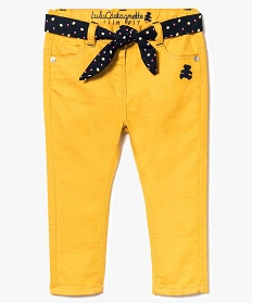 pantalon uni avec ceinture amovible contrastante - lulu castagnette jaune7178801_1