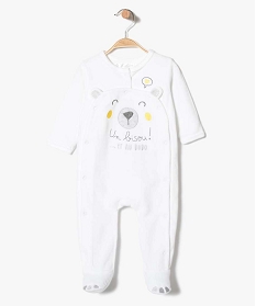 pyjama bebe en velours ras avec ouverture avant et motif ourson blanc7188801_1