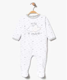 pyjama bebe ouverture dos en velours imprime nuages blanc7194401_1