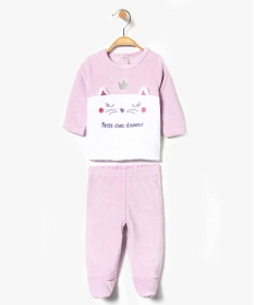 pyjama 2 pieces en velours motif chat violet7194801_1
