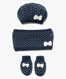ensemble 3 pieces bebe fille   bonnet tour de cou moufles bleu accessoires7211101_1