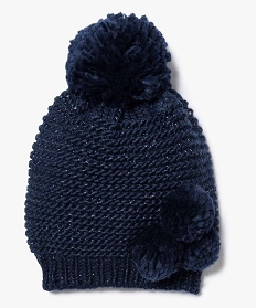 bonnet grosse maille avec pompons et fil dargent bleu foulards echarpes et gants7212601_1