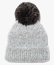 bonnet tricote avec gros pompon contrastant gris7235301_1