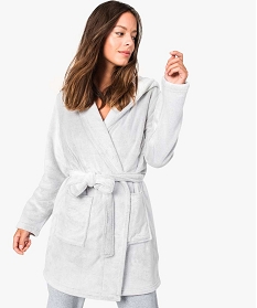 peignoir femme a capuche mi-long en douillette gris pyjamas ensembles vestes7274401_1