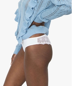 GEMO Tanga femme en microfibre et dentelle (lot de 2) Blanc