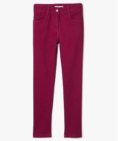 pantalon fille coupe slim coloris uni a taille reglable rose pantalons7325801_1