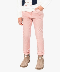 pantalon fille coupe slim coloris uni a taille reglable rose pantalons7326101_1
