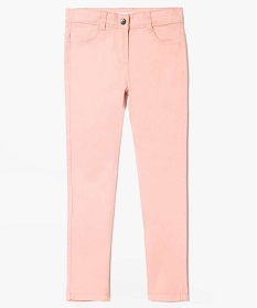 pantalon fille coupe slim coloris uni a taille reglable rose pantalons7326101_2
