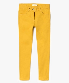 pantalon fille coupe slim coloris uni a taille reglable jaune pantalons7326201_1