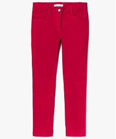 pantalon fille coupe slim coloris uni a taille reglable rose pantalons7326301_1