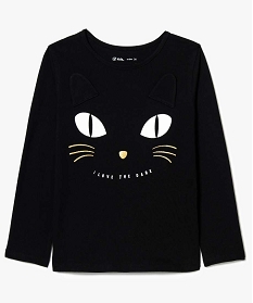 tee-shirt a manches longues fille avec motif chat sur lavant noir tee-shirts7337301_1
