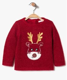 pull de noel pour bebe fille avec motif renne sur lavant rouge