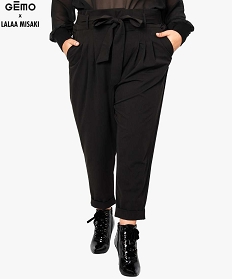 pantalon paper bag femme avec dos elastique - gemo x lalaa misaki noir pantalons et jeans7368001_1