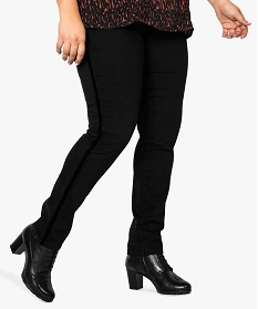 pantalon femme 5 poches coupe droite avec bandes laterales en velours noir pantalons et jeans7385601_1