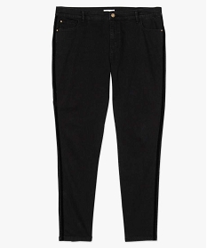 pantalon femme 5 poches coupe droite avec bandes laterales en velours noir pantalons et jeans7385601_4