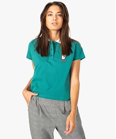 polo femme facon crop top avec patch poitrine vert tee-shirts tops et debardeurs7452201_1