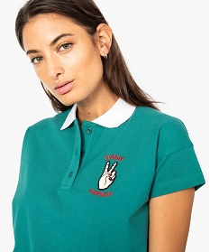 polo femme facon crop top avec patch poitrine vert tee-shirts tops et debardeurs7452201_2