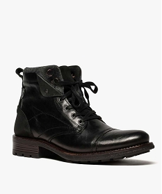 boots en cuir avec col fantaisie et semelle crantee noir7462601_2