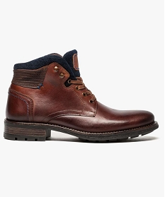 boots homme dessus cuir lisse et cuir velours avec col en textile orange7462701_1