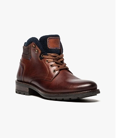 boots homme en cuir lisse et cuir velours avec col en textile orange7462701_2