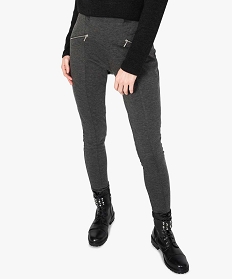 pantalon femme moulant chine a zips et taille elastique gris leggings et jeggings7463801_1