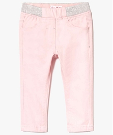 pantalon en toile avec taille elastiquee pailletee rose pantalons7464001_1