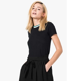 tee-shirt femme avec col rond en bord-cote tricolore noir t-shirts manches courtes7465801_1