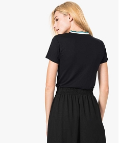 tee-shirt femme avec col rond en bord-cote tricolore noir7465801_3