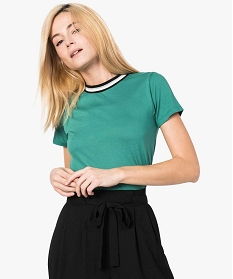 tee-shirt femme avec col rond en bord-cote tricolore vert7465901_1