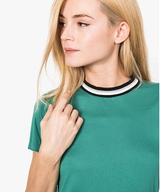 tee-shirt femme avec col rond en bord-cote tricolore vert7465901_2