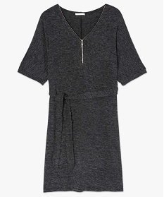 robe-pull femme chinee a manches courtes et encolure zippee gris7469301_4