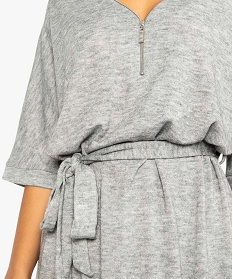 robe-pull femme chinee a manches courtes et encolure zippee gris7469401_2