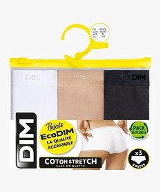 boxers unis en coton stretch pour femme (lot de 3) - dim blanc shorties7471701_2