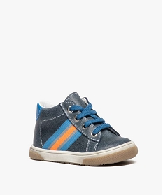 chaussures premiers pas pour bebe avec bandes colorees sur le cote bleu7489601_2