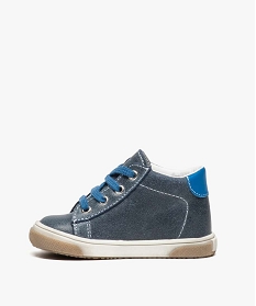 chaussures premiers pas en cuir pour bebe avec bandes colorees sur le cote bleu7489601_3