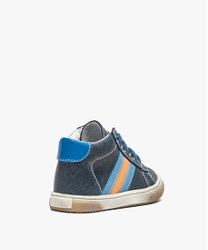 chaussures premiers pas en cuir pour bebe avec bandes colorees sur le cote bleu7489601_4