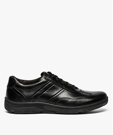 GEMO Derbies homme confort unis à lacets dessus cuir Noir