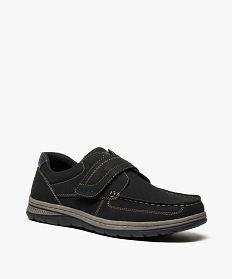 chaussures bateau homme a scratch avec surpiqures noir homme G MO