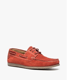 chaussures bateau homme lacees en cuir avec motifs dessus rouge7521601_2