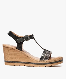 GEMO Sandales femme façon salomé à talon compensé Noir