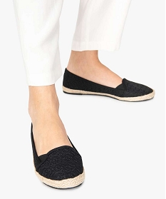 GEMO Ballerines femme en toile brodée avec semelle en corde noir standard