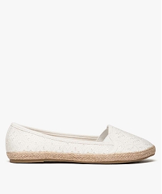 GEMO Ballerines femme en toile brodée avec semelle en corde Blanc