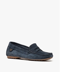 mocassins femme en cuir uni et semelle a picots bleu mocassins7564101_2