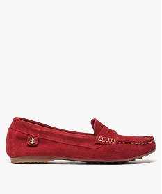 GEMO Mocassins femme en cuir uni et semelle à picots Rouge