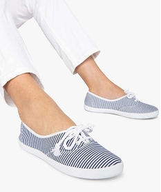 GEMO Ballerines en toile avec lacets cordelette femme - Valentina Baldano rayures