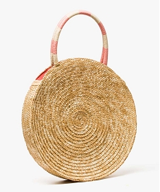 sac femme en paille de forme ronde avec pompons colores beige7596301_2