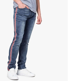 jean homme coupe slim taille basse a rayures laterales bleu jeans7607301_1