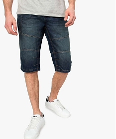 pantacourt homme en jean avec surpiqures bleu shorts et bermudas7608901_1